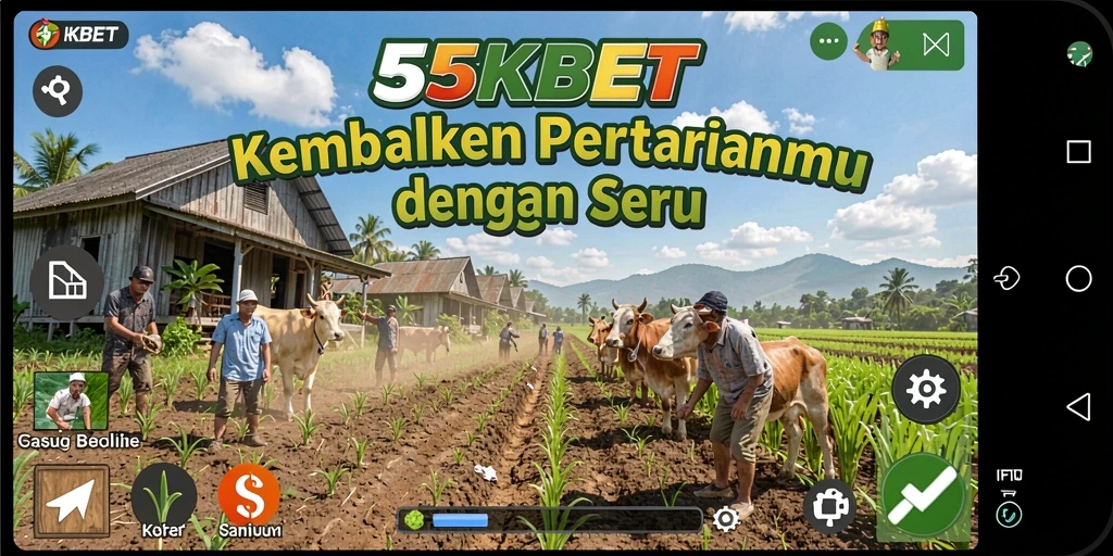 Screenshot gameplay 55KBET yang menunjukkan ladang dan tanaman yang subur.