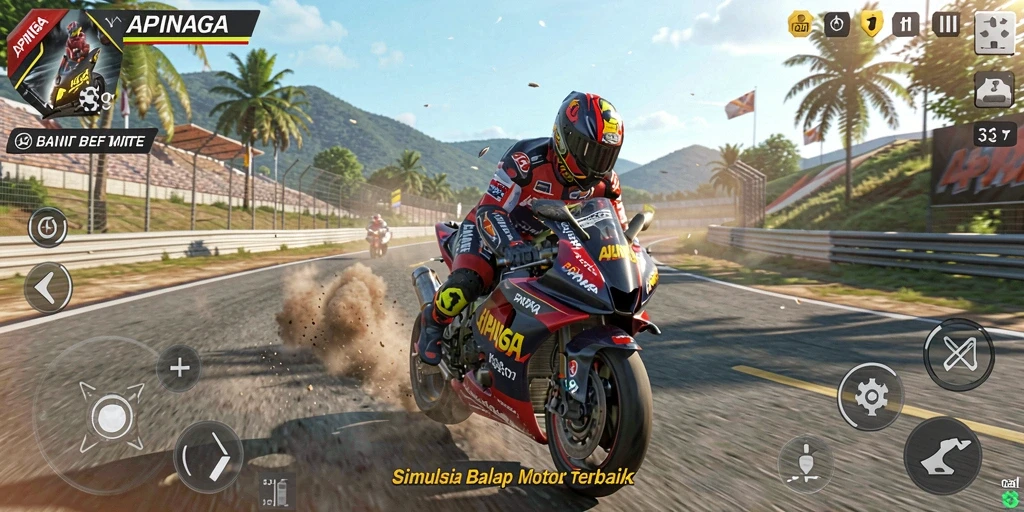 Tampilan gameplay balap motor yang seru dan mendebarkan.
