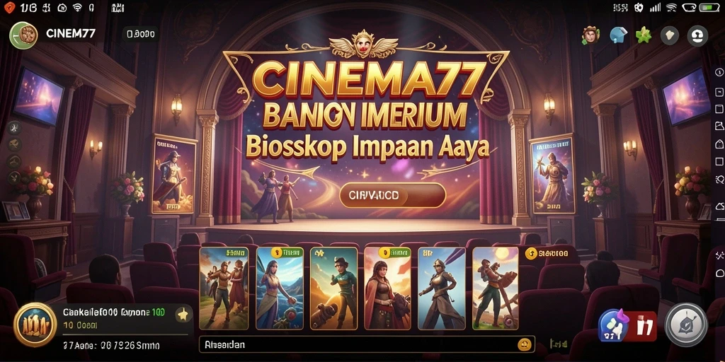 Tangkapan layar permainan CINEMA77 menampilkan bioskop yang ramai pengunjung.