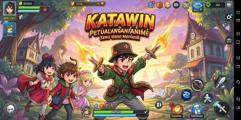 Tampilan gameplay menarik KATAWIN dengan karakter anime yang menawan.