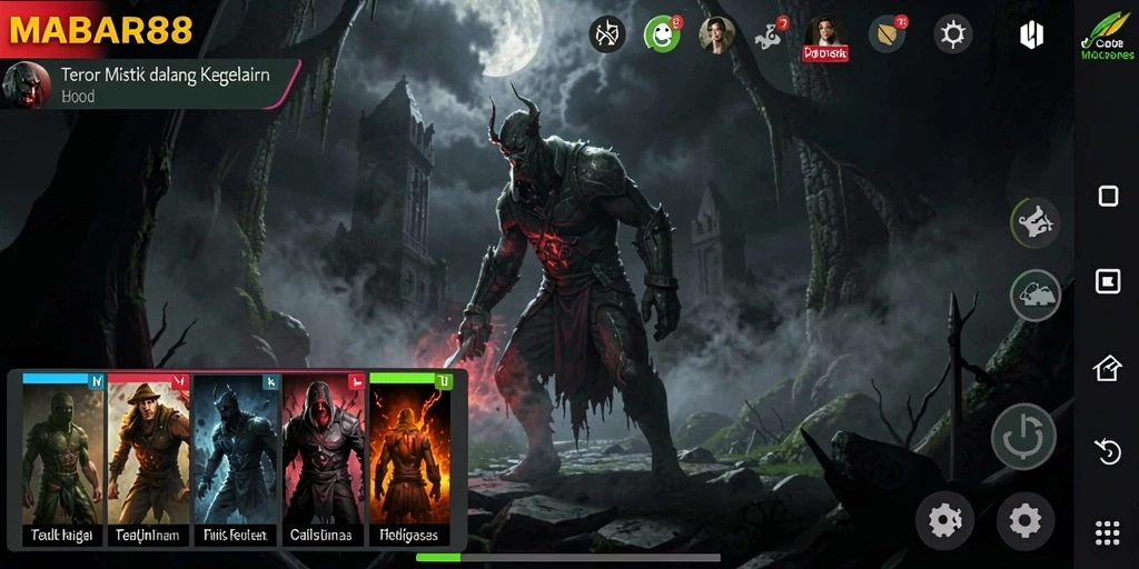 Screenshot gameplay MABAR88 menampilkan suasana menyeramkan yang intens.
