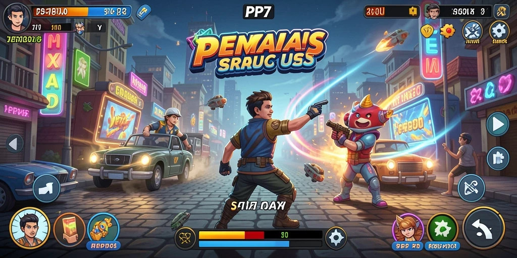 Tangkapan layar gameplay PP7 yang menampilkan aksi Arcade yang seru.